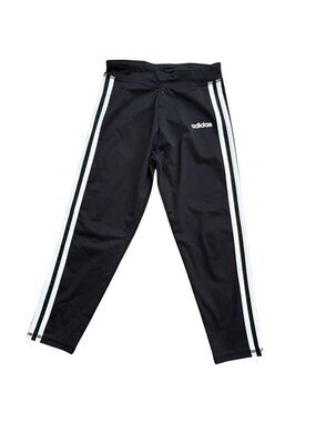 Adidas Girls 3 Stripe Capri Length Athletic Leggings-Black-Size 10/12-GUC